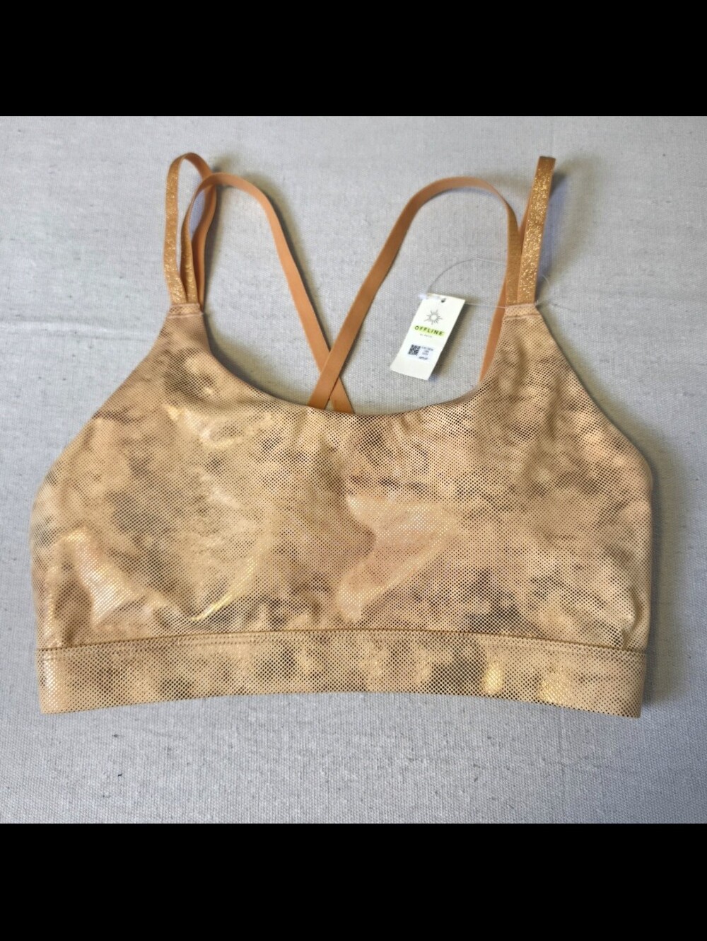 Aerie Offline Goals Real Good Sports Bra Orange Sparkle Women's Size S NEW